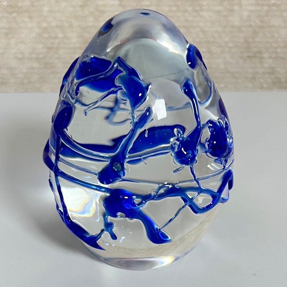 Artisan Glass Blue Paint Drizzle Heavy paper weight 3"‎
